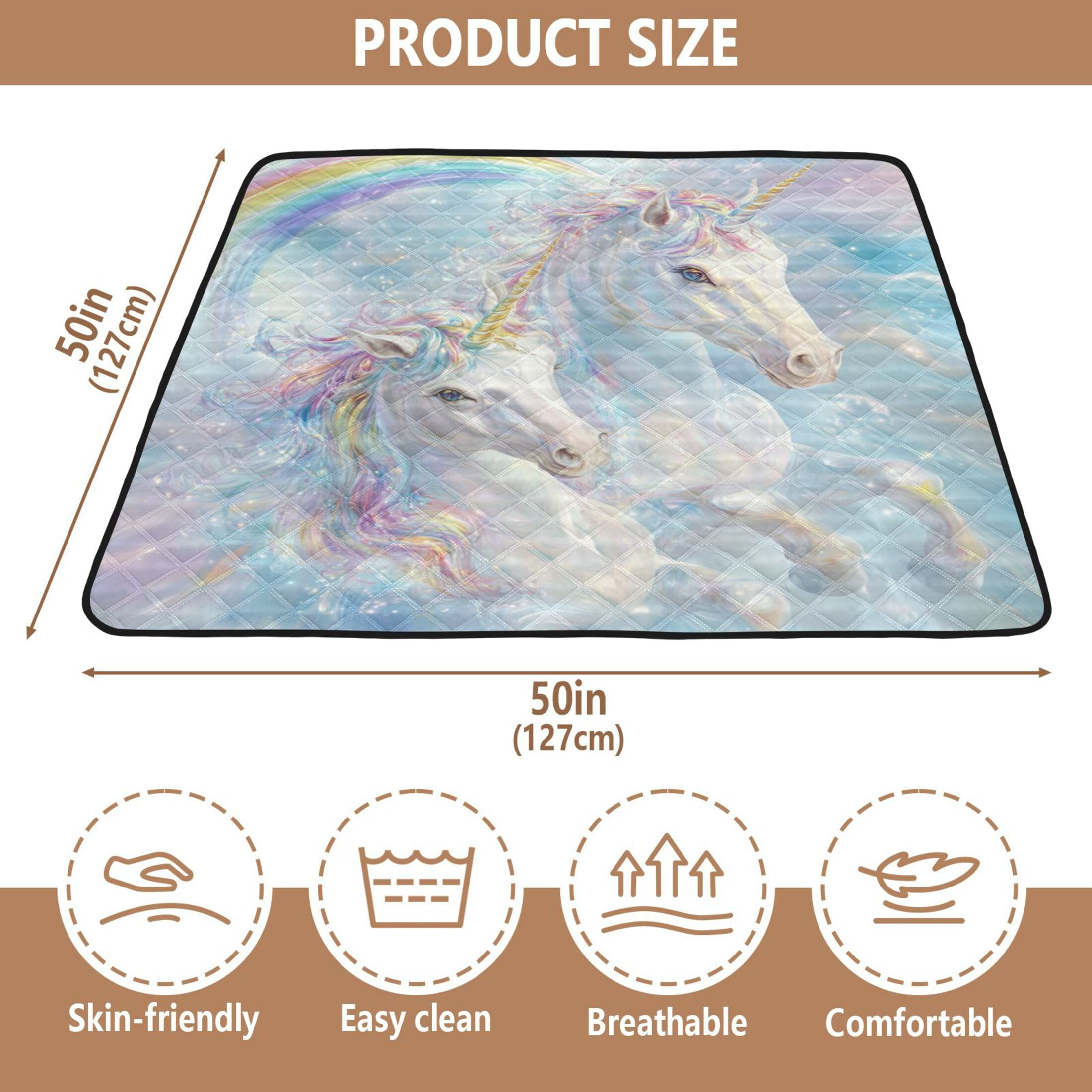 WOBOGO Rainbow Unicorns Baby Playmats Extra Large Waterproof Rollable Activity Pads for Toddlers 50×50inch