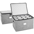 thumbnail image 1 of Rangement pour Verres à Vin, Contient 12 Verres à Vin Rouges Ou Blancs, Intérieur Entièrement Rembourré avec Dessus et Côtés Durs (Gris, Ensemble de 2 Rangements pour Verres à Vin), 1 of 4