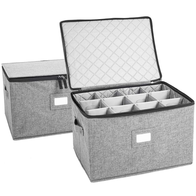 Rangement pour Verres à Vin, Contient 12 Verres à Vin Rouges Ou Blancs, Intérieur Entièrement Rembourré avec Dessus et Côtés Durs (Gris, Ensemble de 2 Rangements pour Verres à Vin)