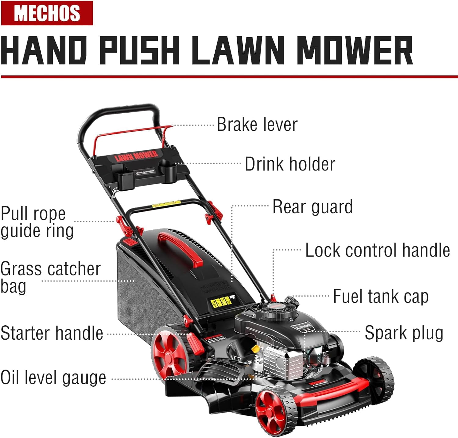 21 Inch 201cc 4-Cycle Engine 3-Position Cutting Height Adjustment 3-in-1 Gas Walk Behind Lawn Mower, Black
