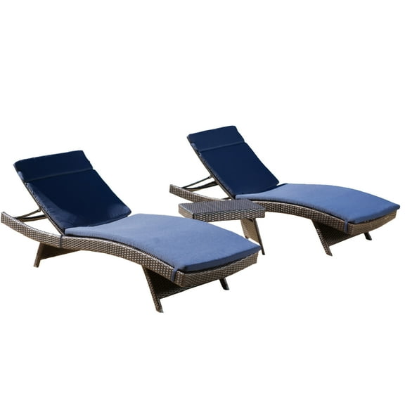 Outdoor Brown Wicker Adjustable Chaise Lounge With Colored Cushions (Set Of 2)