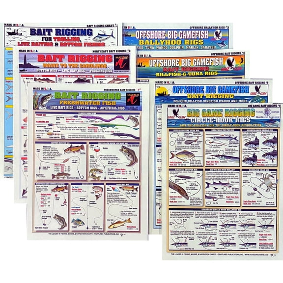 Bait Rigging Chart Set - Waterproof Quick Reference Guide - Fishing Rigs for Freshwater and Saltwater Fish