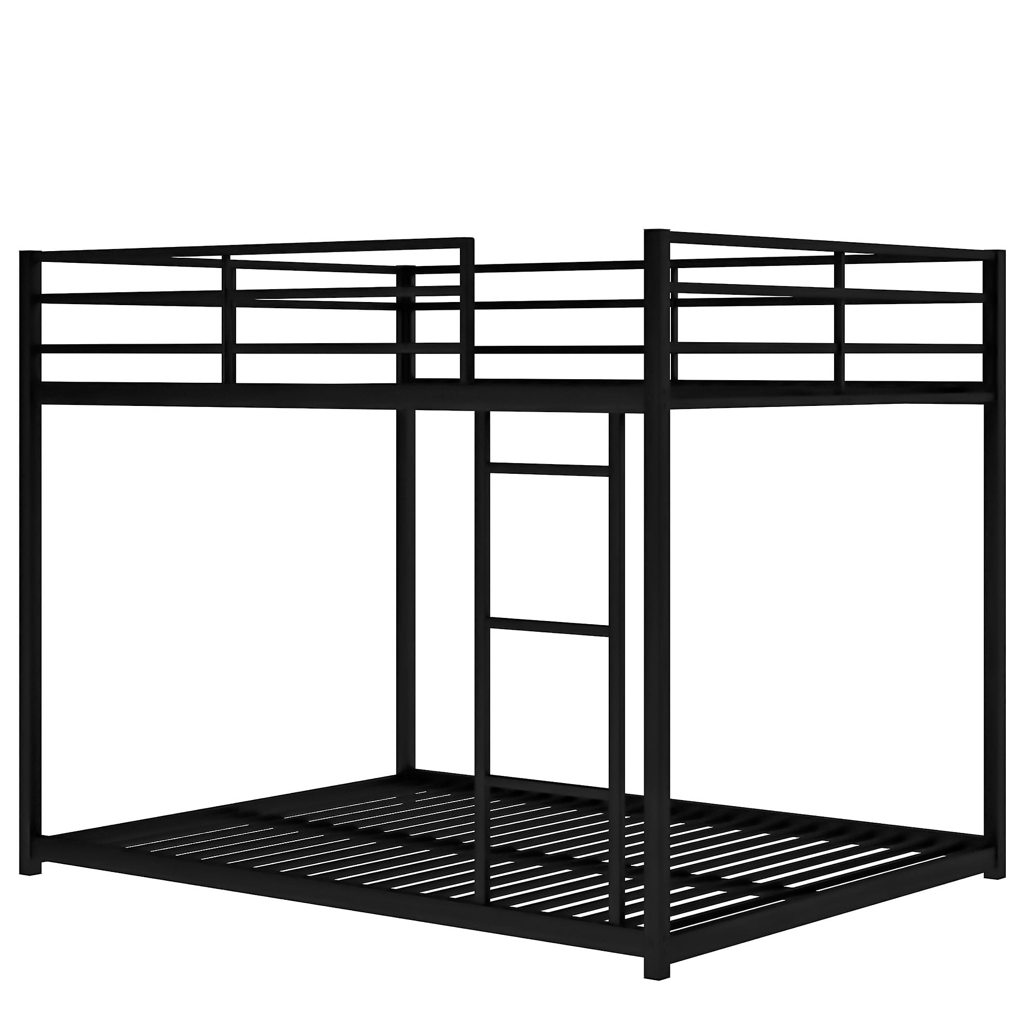 Leumius Full Over Full Low Bunk Bed for Kids Teens Adults,Metal Low Bunk Bed with Ladder and Safety Guardrails,Weight Capacity 350lb,Black