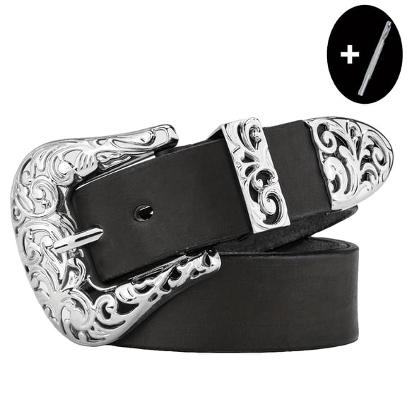 Unisex, thickened cowhide belt with a beautiful zinc alloy buckle - Western-style full-grain leather belt, suitable for both men and women, black vintage style, perfect for pairing with jeans and cas