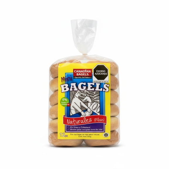 Canadian Mini Bagels Naturales 12pz 550gr | Pan Fresco | Ideales para el Desayuno