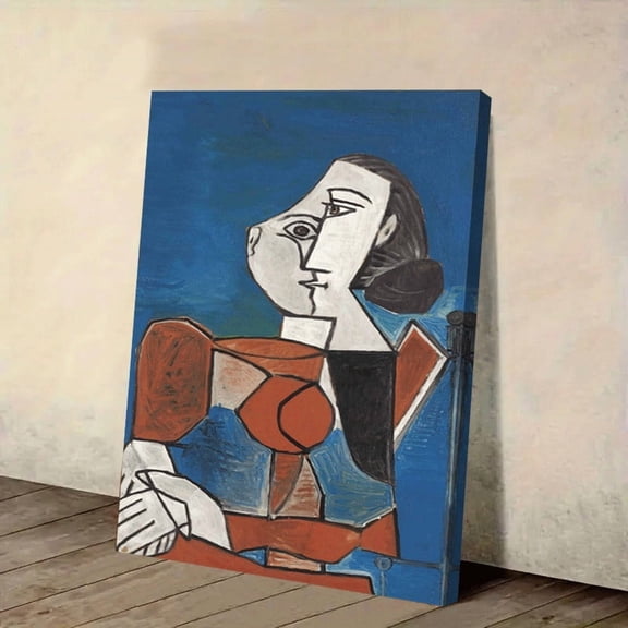 1pc Pablo Picasso Cubist Abstract Landscape Canvas Wall Art - 12x18 Inch Framed Modern Art Print with Vibrant Blue, Orange, Black & White Geometric Design