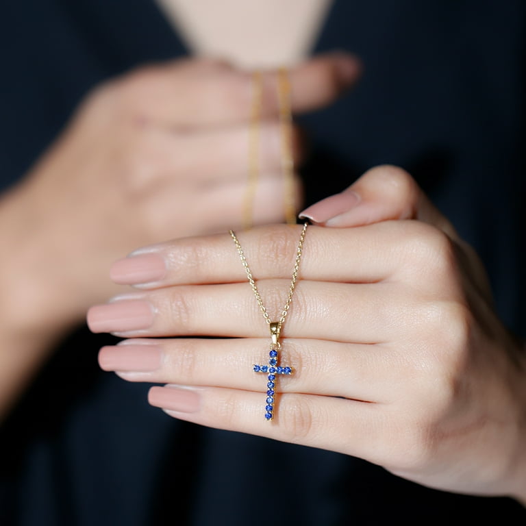 Sapphire cross necklace yellow gold deals