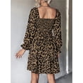 thumbnail image 2 of Women's Leopard Smocked Flounce Sleeve Mini Dress for Summer Parties Lightweight Polyester % Spandex % for events, 2 of 10