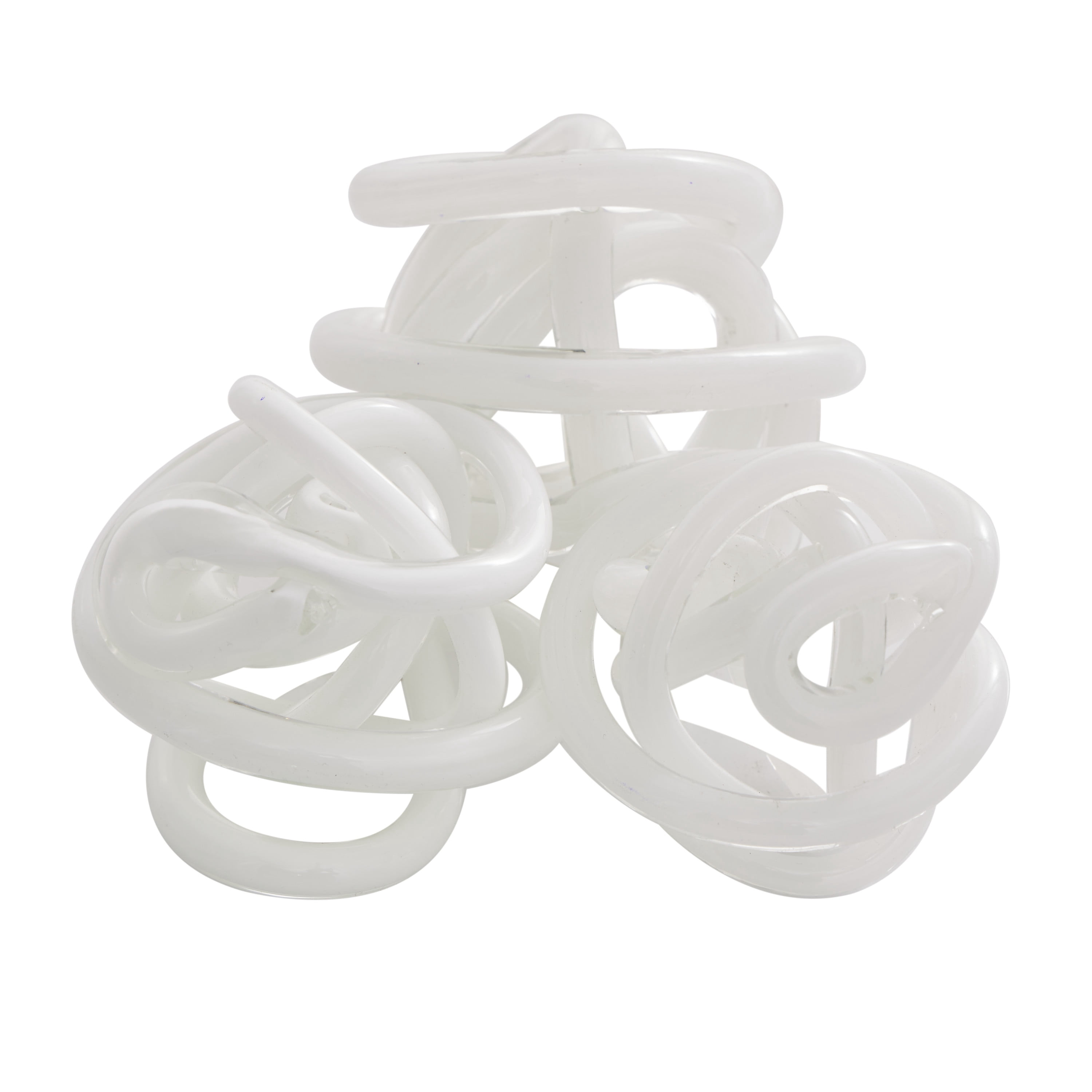 5", 4", 4"W White Glass Handmade Iridescent Knotted Ball Abstract Sculpture, by DecMode (3 Count)