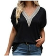 thumbnail image 2 of Rollbacks & More GaThRRgYP Going Out Tops for Women,Womens Tops,Women's Fashion Casual Spring Summer Short Sleeve V-Neck Blouses & Shirts, 2 of 9