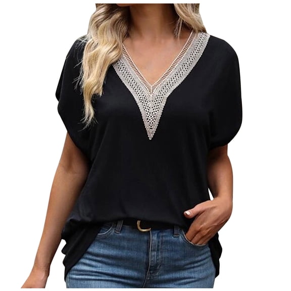 Fesfesfes Women T Shirt Womens Fashion Casual Spring Summer Short Sleeve V-Neck Blouses & Dressy Evening Tops for Women XS(US:2)
