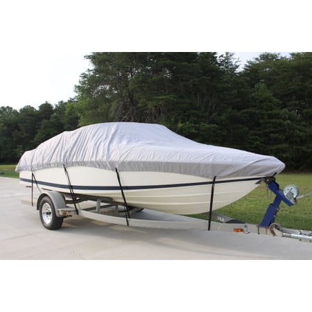NEW VORTEX 5 YEAR CANVAS HEAVY DUTY GREY/GRAY VHULL FISH SKI RUNABOUT COVER FOR 17 to 18 to 19' FT BOAT, IDEAL FOR 96" BEAM (FAST SHIPPING - 1 TO 4 BUSINESS DAY DELIVERY)
