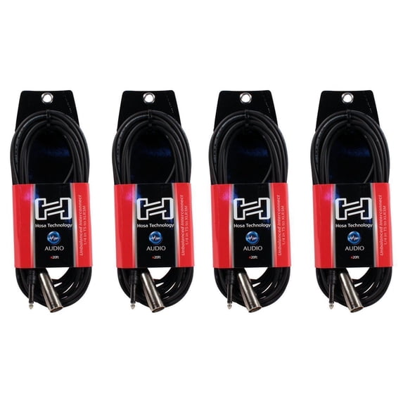 4 Hosa PXM-120 20 Foot 1/4" TS To XLR Male Unbalanced Interconnect Audio Cables