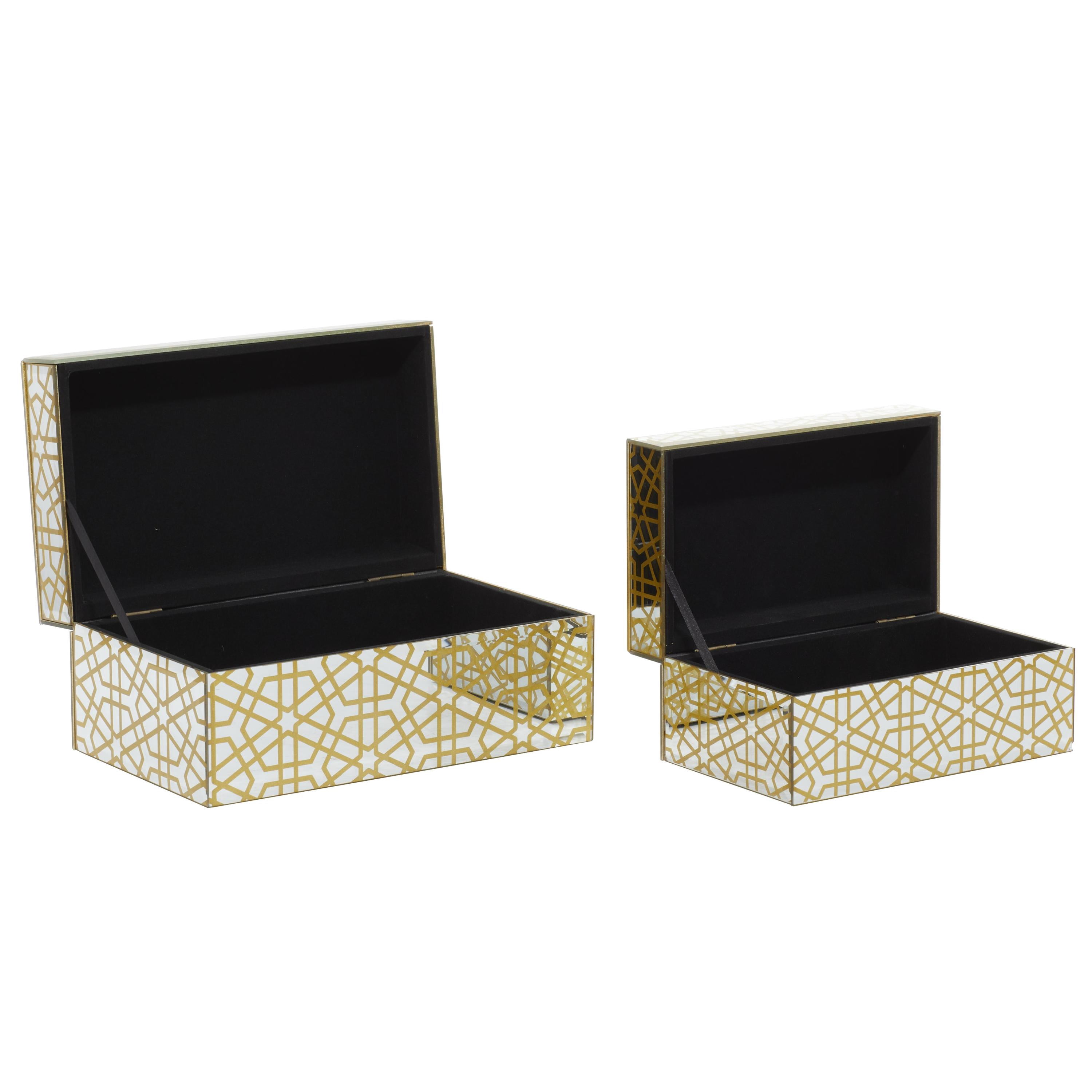 CosmoLiving by Cosmopolitan Geometric Hinged Lid Gold Wooden Decorative Box, 2 Count