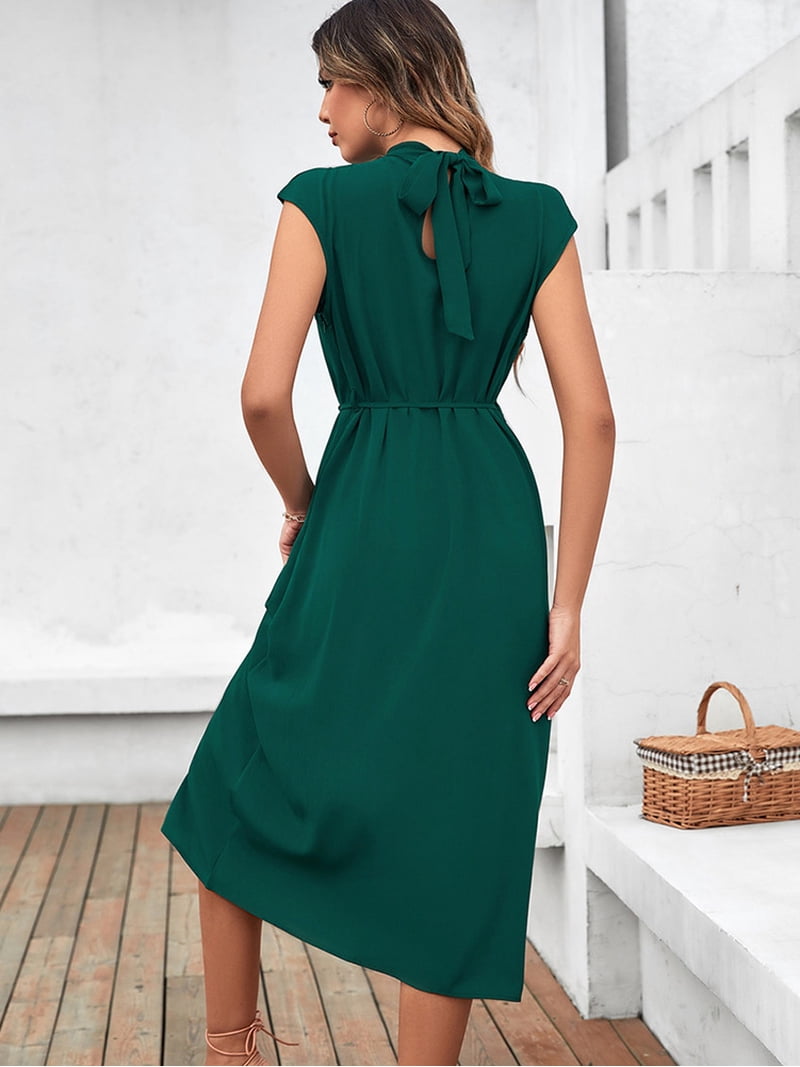 slim fit dress slacks Zapaka Women Dark Green Long Prom Dress Halter Mermaid Satin Ruched Formal Dress, Dark Green / UK14 main image 1