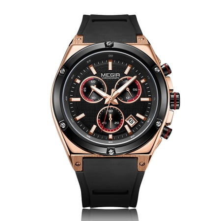 MEGIR 2073 Men Watch Quartz Sport Simple Wristwatch Silicone Strap Life Waterproof Calendar Fashion Casual Male Multifunctional Watches Relogio Masculino