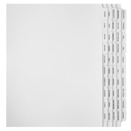 Exhibitindexes® State Divider/Index Tabs - Unpunched, Letter Size, USA