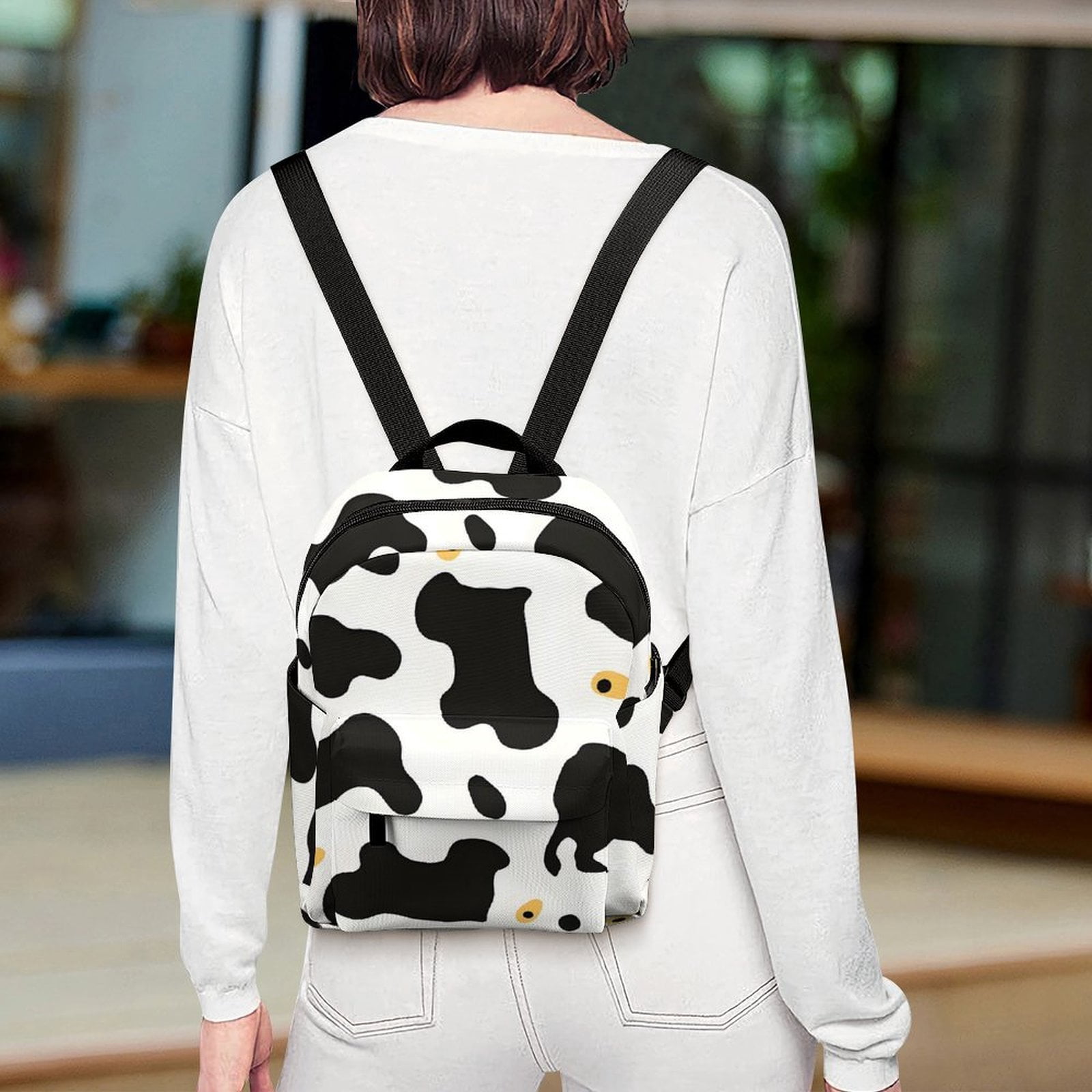 8.1×10in Casual Women'S Backpack With Anti-Contraction And Stretch For Sports Activities Travel Picnics Simple Cow Print Pattern1_4