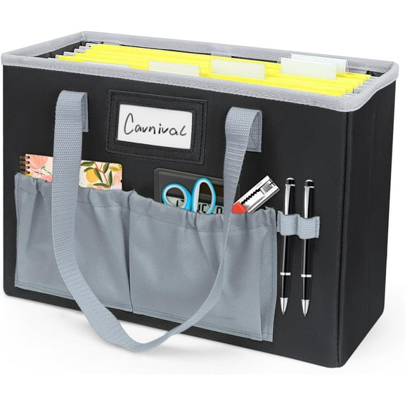 Desktop File Organizer Box,Collapsible Hanging Filing Box,Home Office Document Storage Organizer with Front Pocket and Handles, Letter Size Folder. (BLACK)