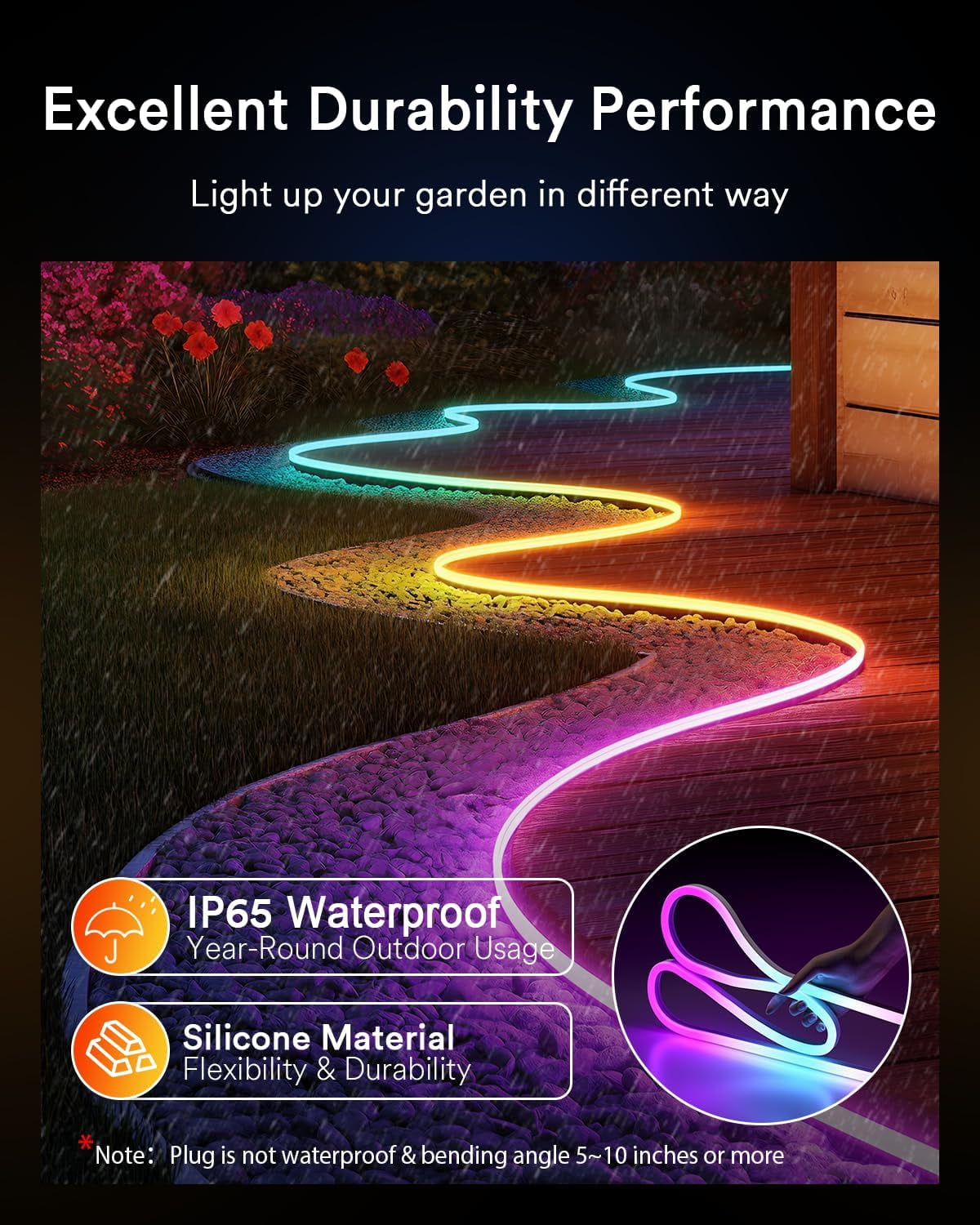 Lumary 16.4ft Smart Outdoor Neon Rope Light IP65 Waterproof RGBAICW LED Strip Music Sync Works with Alexa