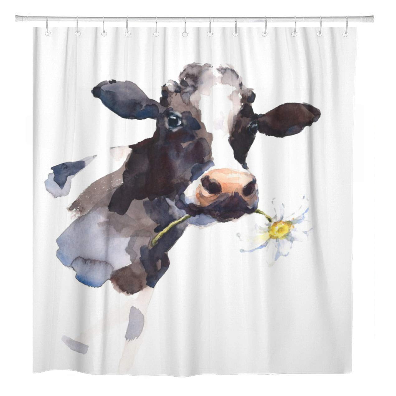 Funny Cow with Daisy on Rustic Wood Cow Kitchen Curtain Cow Kitchen Curtain 