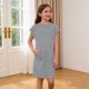 thumbnail image 4 of Vestido de Primavera de Niña Vestidos Sueltos Casuales con Bolsillos para 5-14 Años Vestido de Verano de Manga Corta Estirable Suave Y Cómodo para las Vacaciones Escolares, 4 of 9