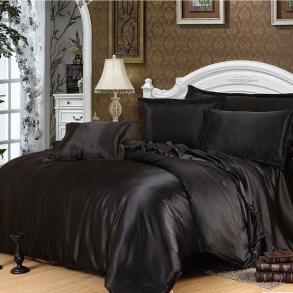 Satin Silk Twin Queen King Duvet Quilt Cover Bed Sheet Covers Bedding Set Solid 