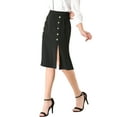 thumbnail image 4 of MODA NOVA Junior's Button Decor Elastic Waist Slit Hem A-Line Skirt Black XL, 4 of 5