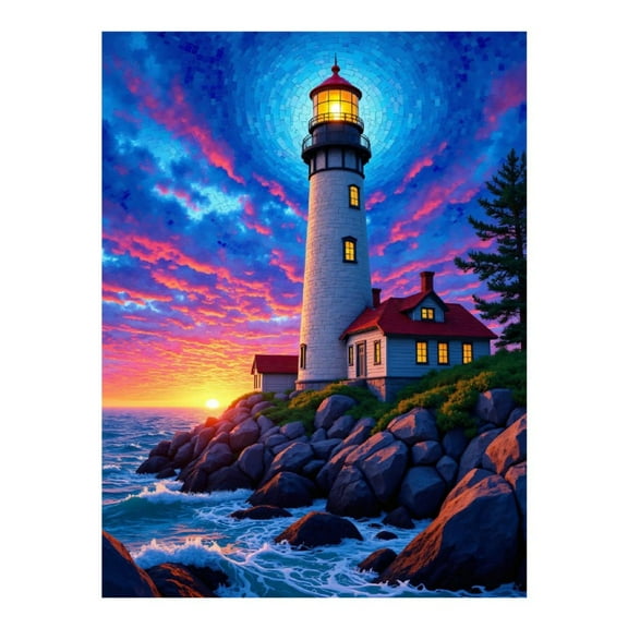 Diamond Art Kit for Adults, Lighthouse Vibrant Sunset Seascape Diamond Painting for Adults Beginners, 5D DIY Diamond Art Painting Kits, Colorful Diamond Painting Craft for Home Decor 12x16