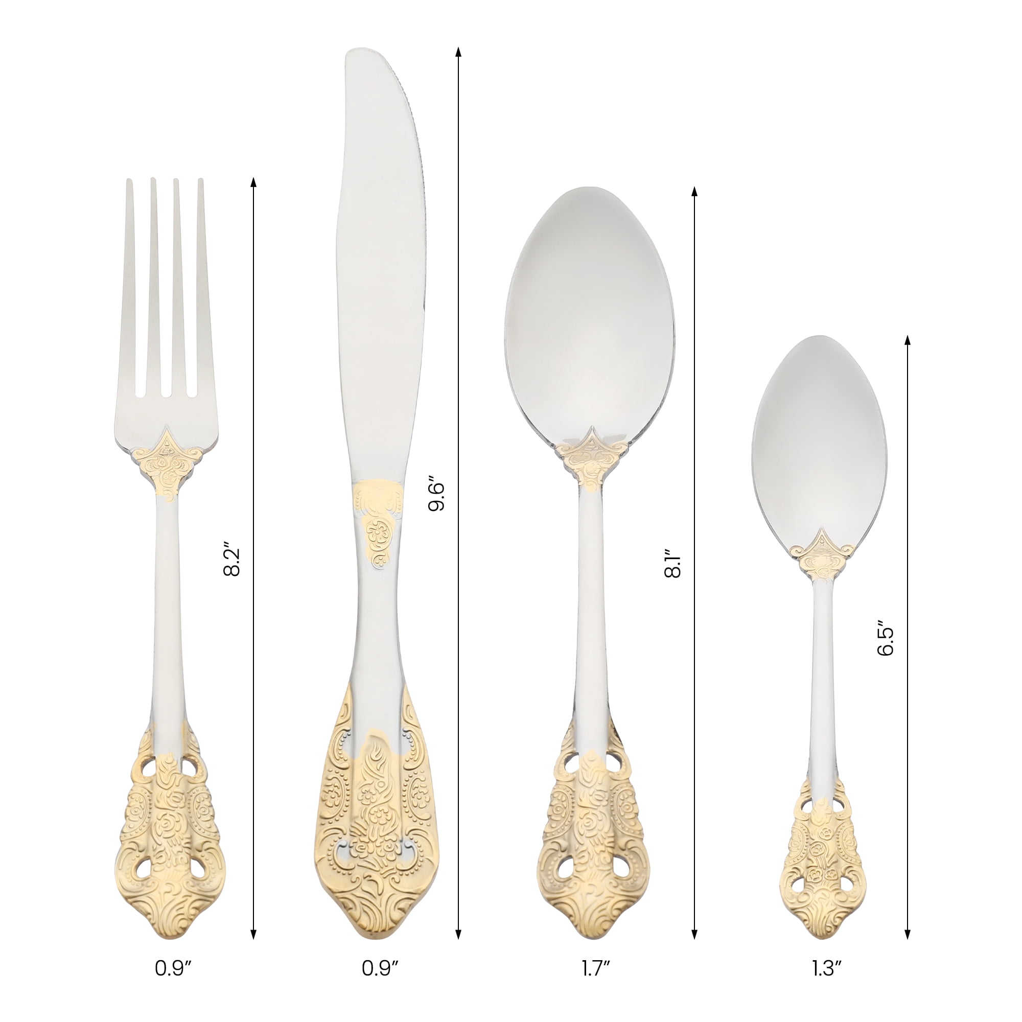 Unique Bargains Silverware Set Stainless Steel Flatware Silver Gold 4 Pcs
