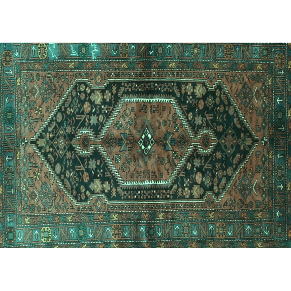 Ahgly Company Indoor Rectangle Persian Turquoise Blue Traditional Area Rugs, 7' x 10'