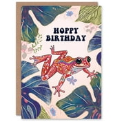 Artery8 Birthday Card Hoppy Colourful Jungle Frog Bright Folk Art For Her Gran Sister Niece Daughter Wife Woman Greeting Card