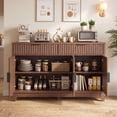 thumbnail image 5 of Poshby 47" Fluted Credenzas Sideboard Buffet Cabinet with 2 drawers, 3 Doors for Living Room, Walnut, 5 of 9