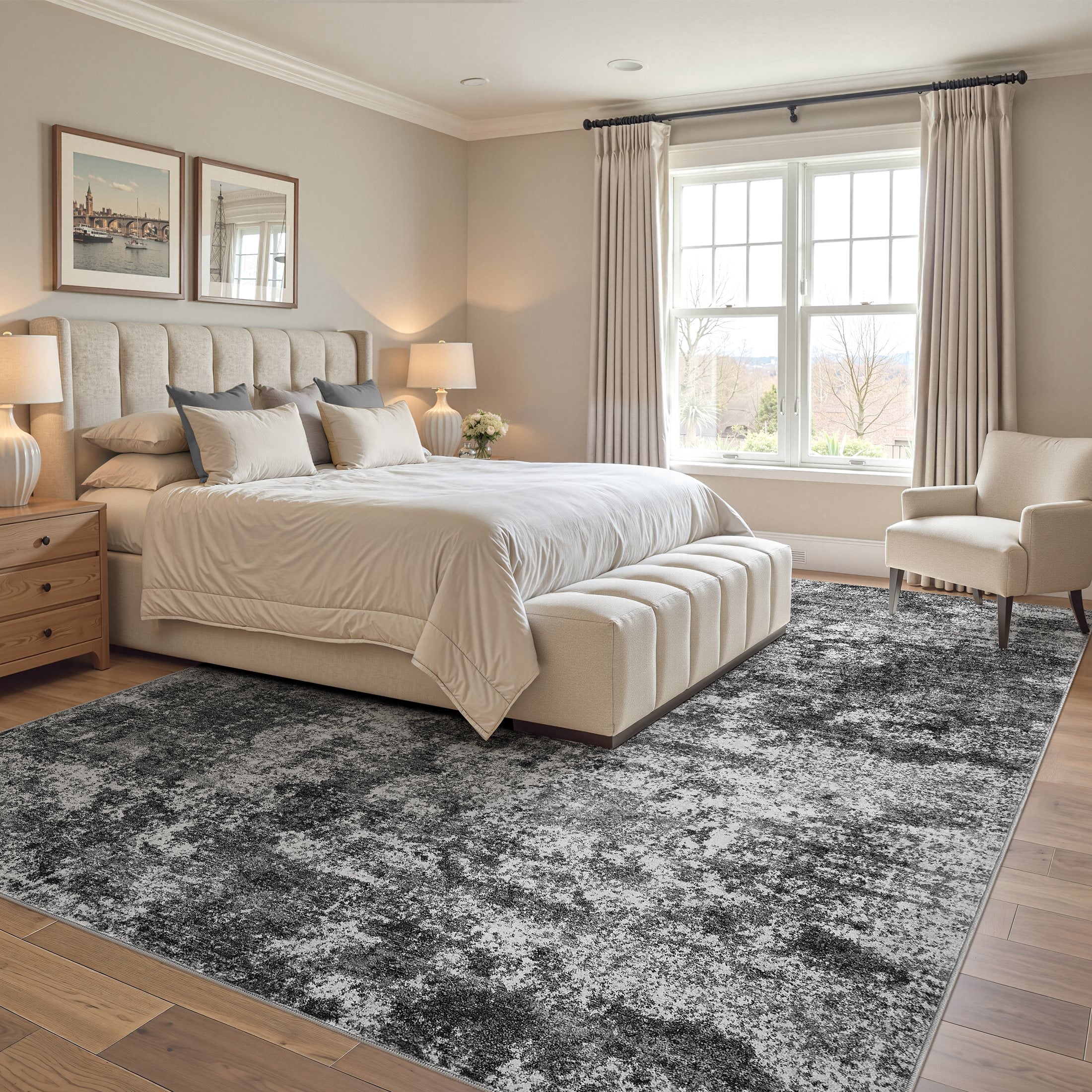 MICGEEK 8x10 Washable Area Rugs for Living Room, Modern Abstract Printed Rug, Vacuum-Friendly, Non Slip Indoor Rug for Bedroom Dining Room Home Decor Carpet, Dark Gray