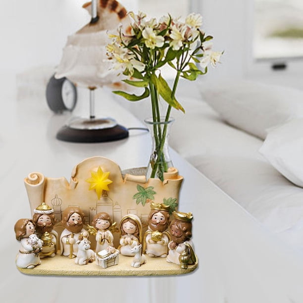 Figuras de Pesebre Miniaturas Decoración Religiosa Estatua Blanco con base Colcomx Escena de Navidad