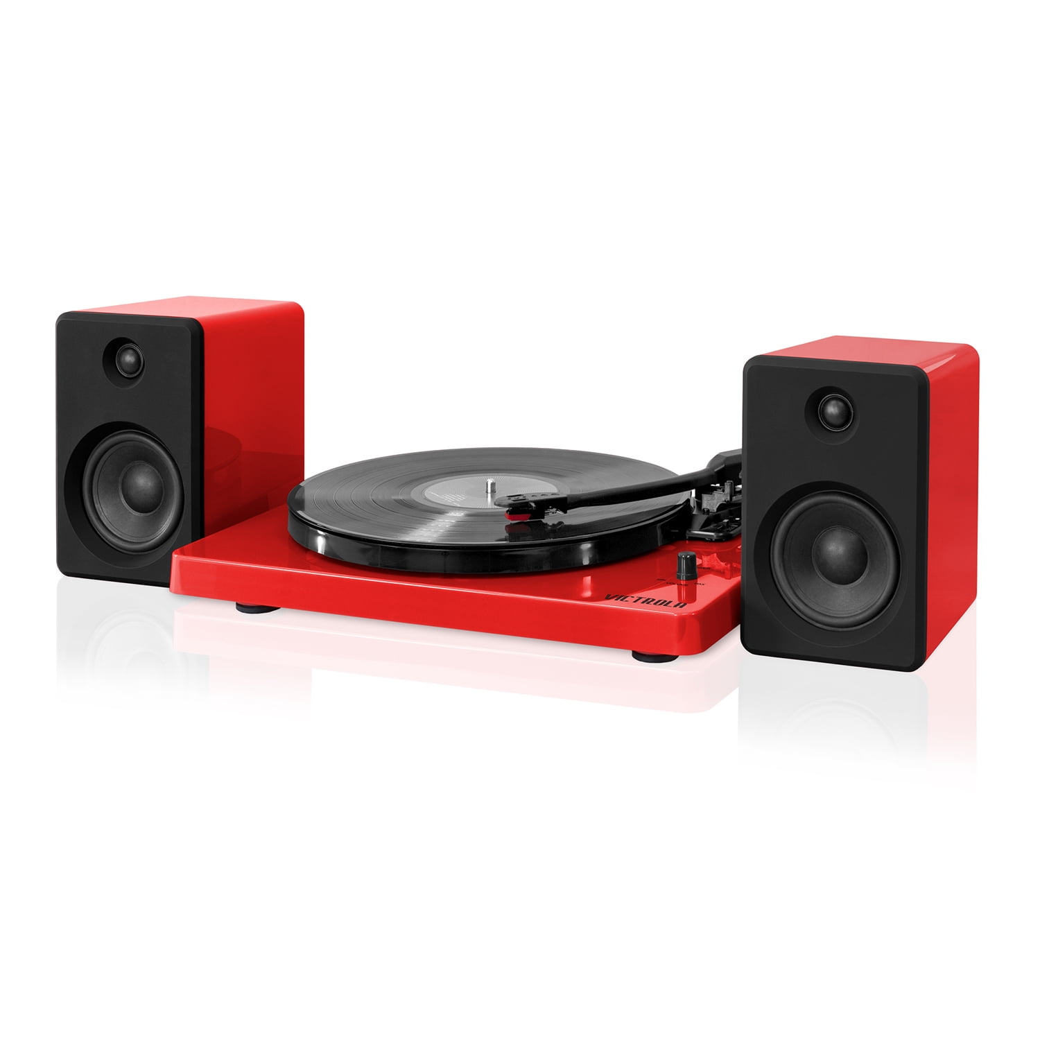 victrola modern matte black turntable with bluetooth speakers