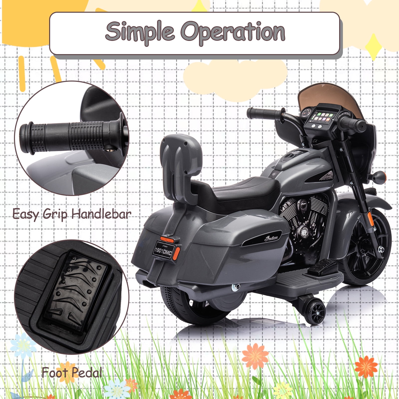 M optimized Kids Ride on Motorcycle, 6V Electric Baterry Power Dirt Bike Motorcycle with USB, AUX, Music, Headlight for 3-8 Years Old