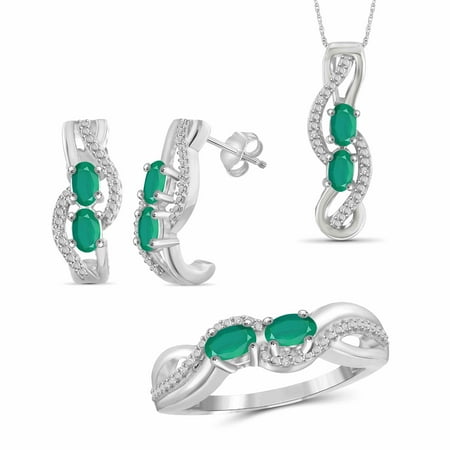 JewelersClub 1 3/4 Carat T.G.W. Emerald And White Diamond Accent Sterling Silver 3-Piece Jewelry set