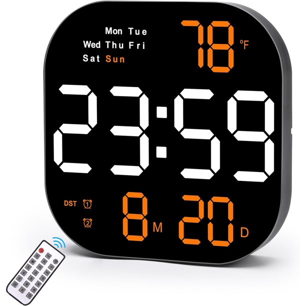 Reloj de pared digital, reloj despertador digital LED de 10,5 pulgadas, pantalla grande con control remoto, fecha y temperatura, atenuación automática, día de la semana, para sala de estar, oficina, d