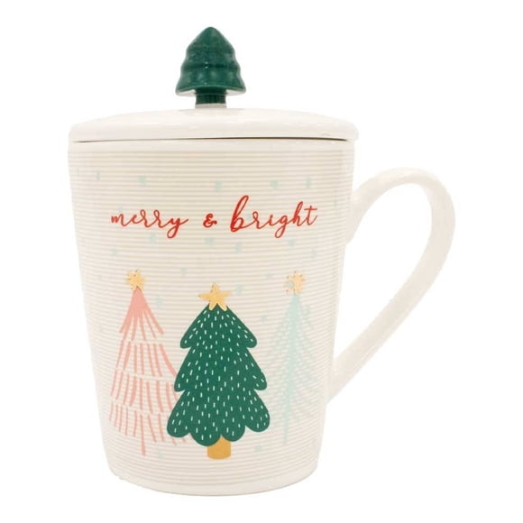Taza con Tapa Holiday Time de Cerámica Diseño Navideño 472 ml