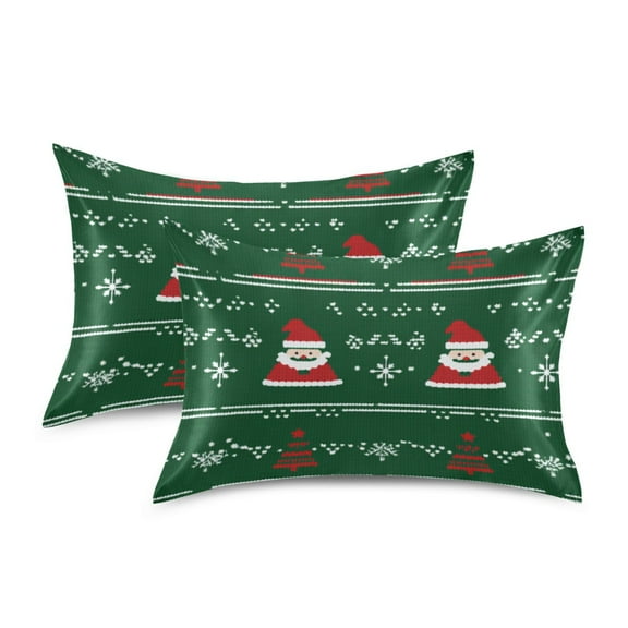 Yayeee Pillowcase Standard Size Set of 2 Satin Wrinkle Resistant Pillow Case, Green Christmas Trees