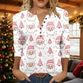 thumbnail image 2 of Fewfanhot Fall Clothes for Women 3/4 V Neck Sleeve Christmas Shirts Merry Christmas Shirts Plaid Leopard Tree Graphic Tee Tops, 2 of 5