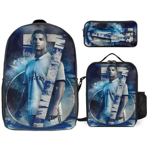Ronaldo backpack three-piece school backpack set sports backpack with lunch box, large capacity 17-inch school bag, suitable for men and women travel backpack