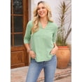 thumbnail image 3 of DARING DIVA Women's Embroidery V Neck 3/4 Sleeve Casual Tunic Side Split Blouse S Green, 3 of 8