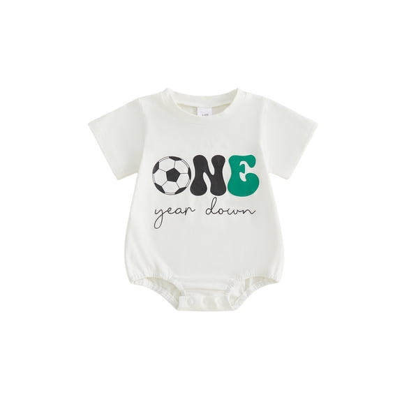 BemeyourBBs Baby Boy First Birthday Football Outfit 1st Birthday One Years Old Clothes Summer Bubble Romper Soccer Letters Print Short Sleeve Bodysuit Jumpsuit Playsuit