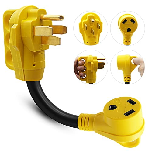 Homdec 50 Amp to 30 Amp RV Power Cord Adaptor 12 Inch, Dogbone Adapter RV Electrical Converter Cord Cable with Grip Handle, Waterproof Heavy Duty Power Adapter for Camper Van Trailer Motorhome