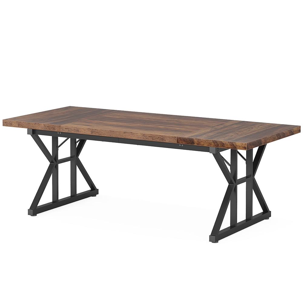 Demi Bonn 71" Farmhouse Dining Table, Wood Rustic Kitchen Table for 6 People, Large Rectangular Dinner Table for Dining Room, Home Office, Living Room Furniture, Brown & Black