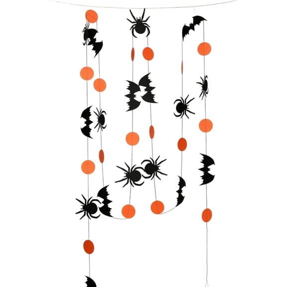 Black Bat Spider Dots Paper Garland Halloween Streamer Banner Backdrop Hanging Decor Halloween Party Decoration Supplies for Haunted House