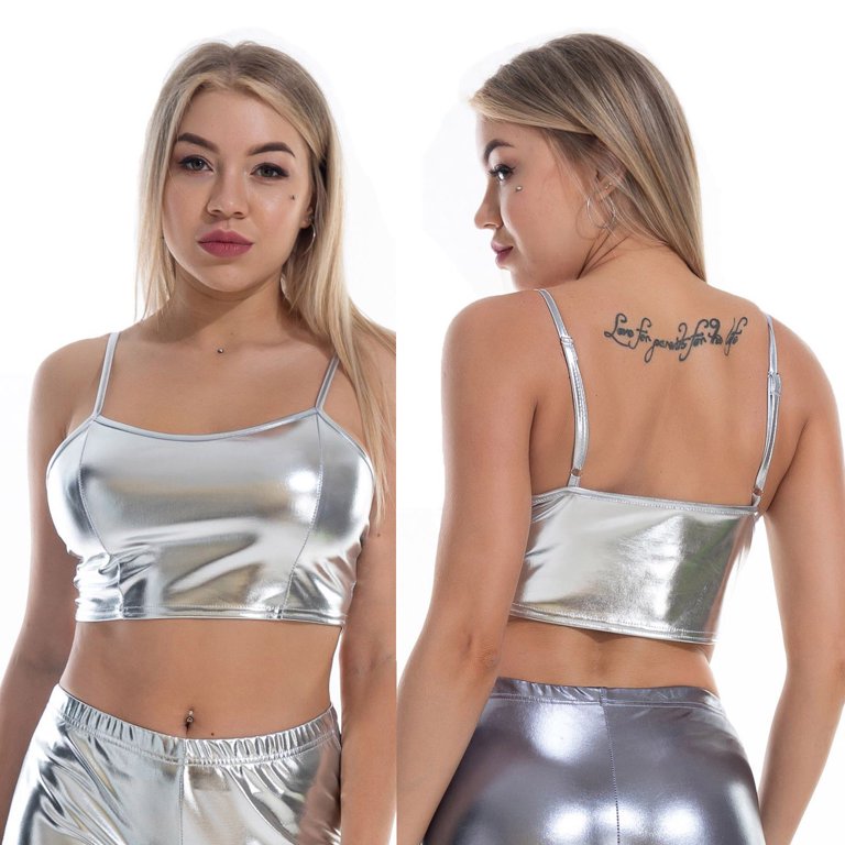 Alvivi Sportbeha voor meisjes, metalen crop tops, buikvrij bovenstuk