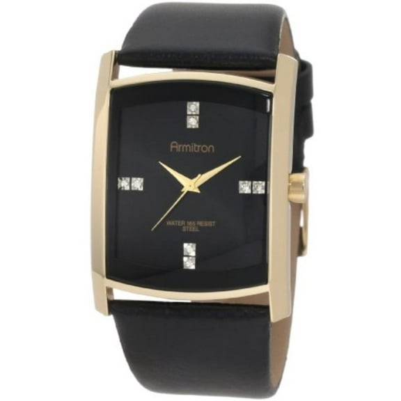 Men's 204604BKGPBK Swarovski Crystal Accented Gold-Tone Black Leather Strap Watch